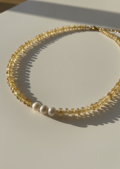 Natural Citrine Heishi Necklace with Opal and Pearls