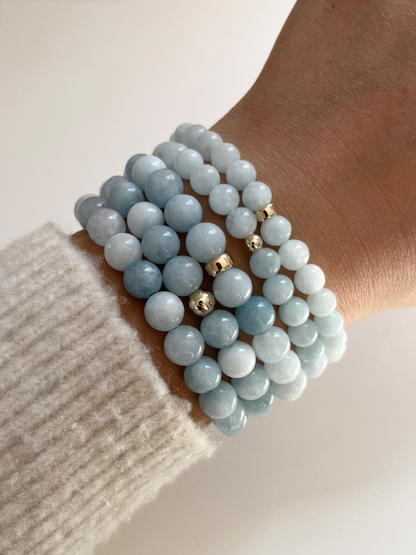 Gold + Aquamarine Stretch Bracelet