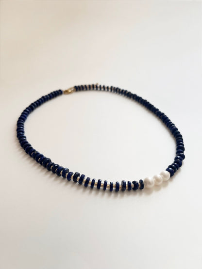 Natural Lapis Lazuli Faceted Heishi Necklace with Pearls