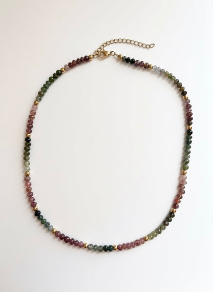 Adjustable Multi Tourmaline Necklace with Gold