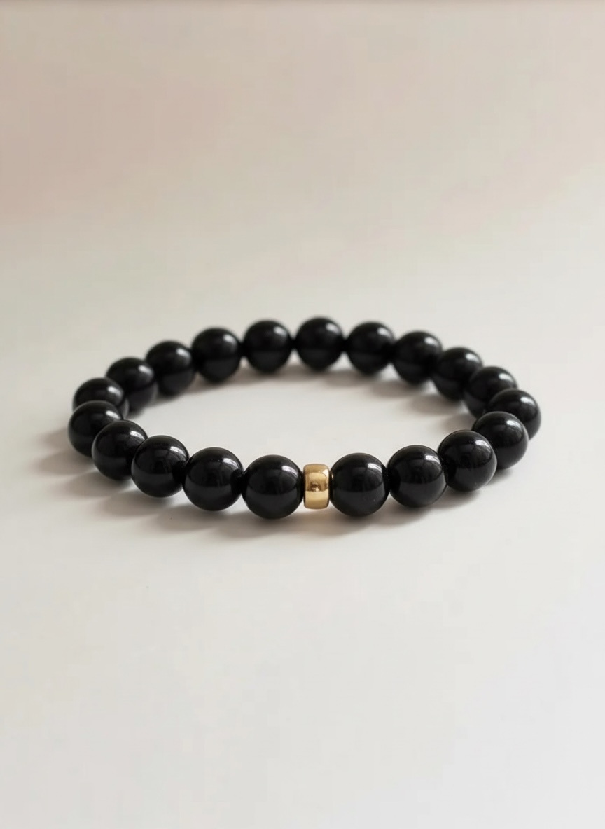 Onyx and Gold Rondelle Stretch Bracelet