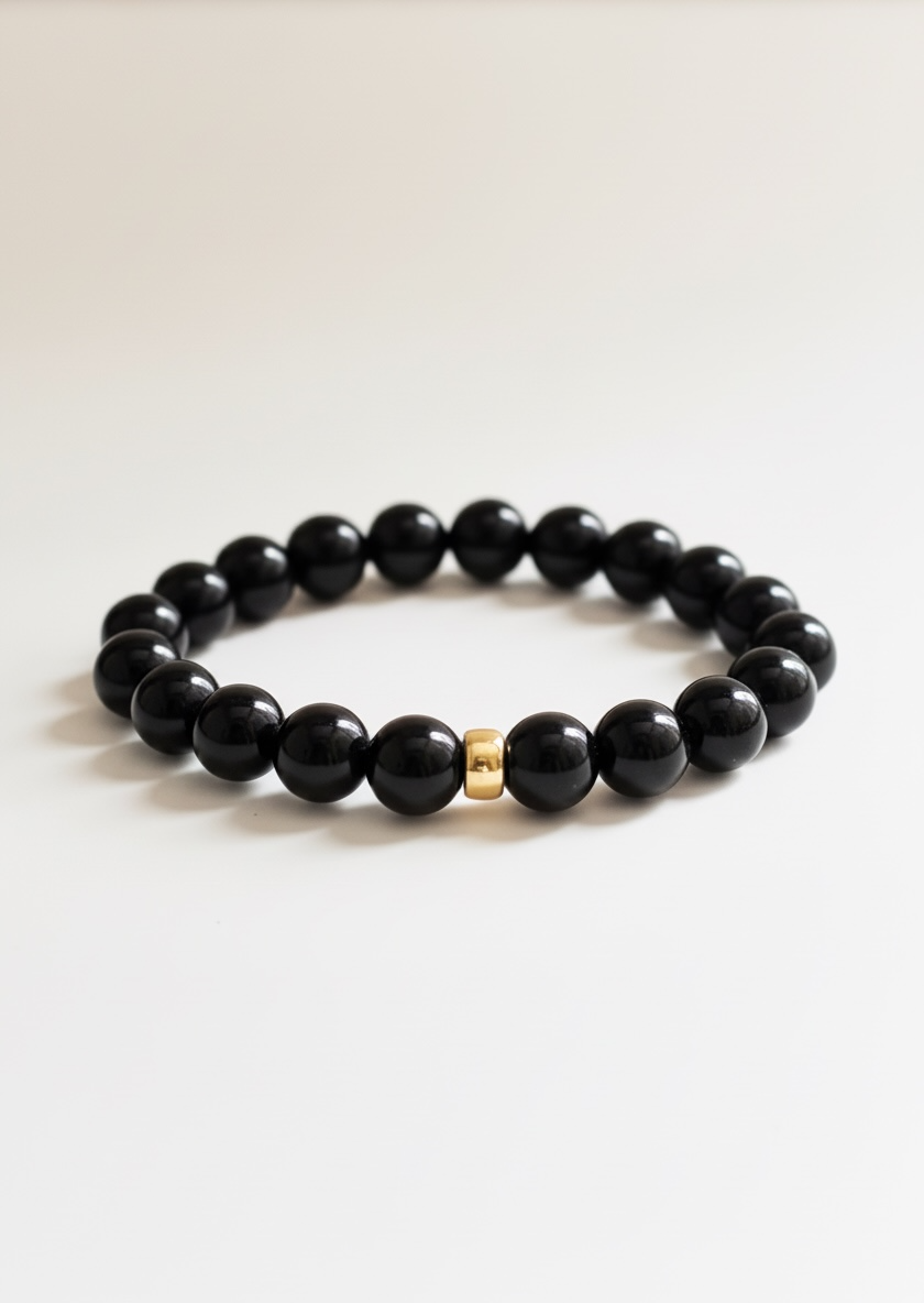 Onyx and Gold Rondelle Stretch Bracelet