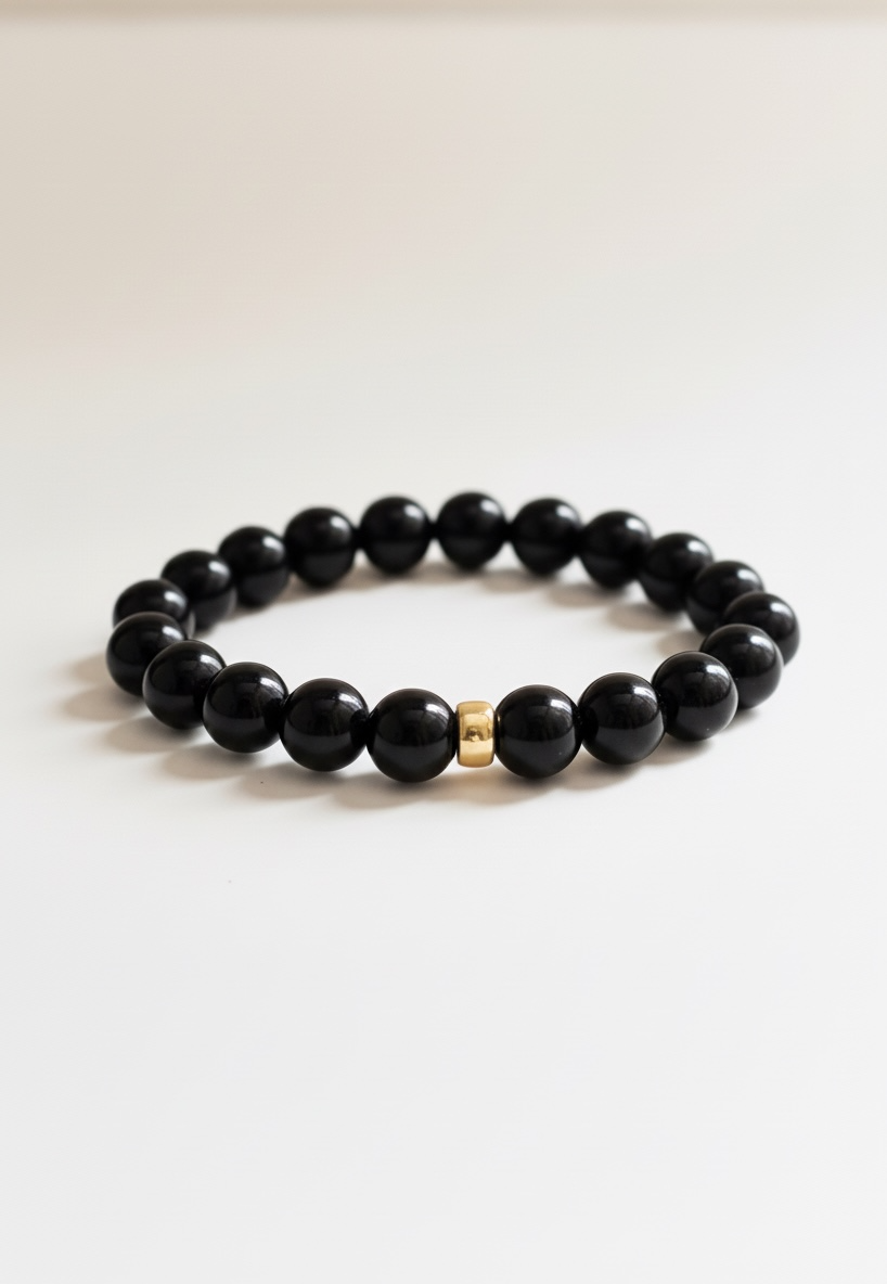 Onyx and Gold Rondelle Stretch Bracelet