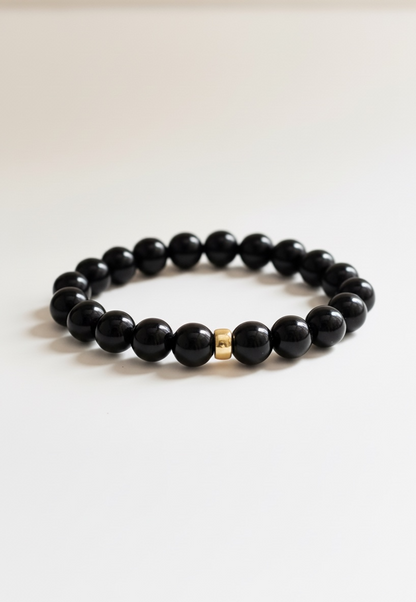 Onyx and Gold Rondelle Stretch Bracelet