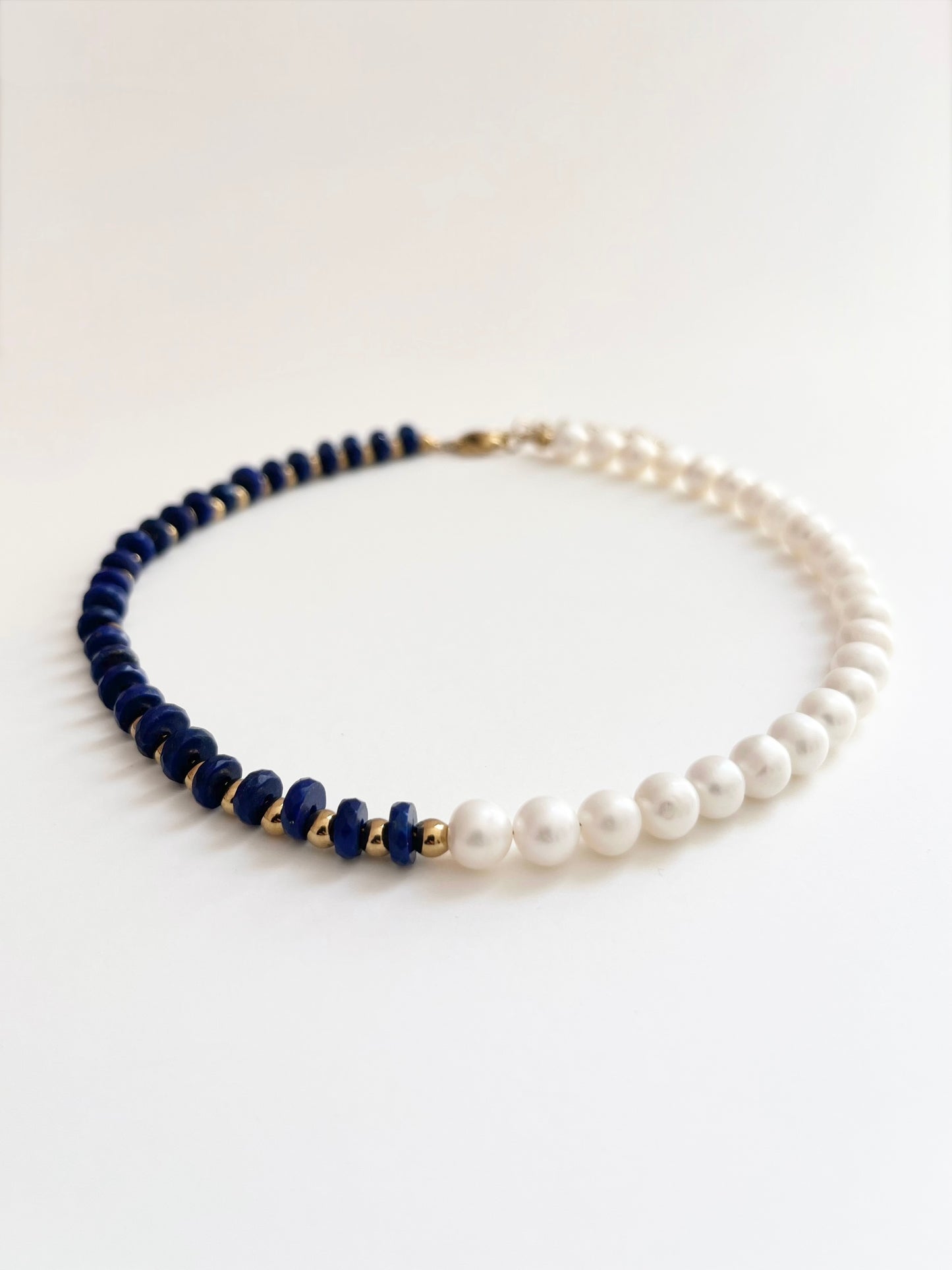 Natural Lapis Lazuli Faceted Heishi and Pearls Necklace
