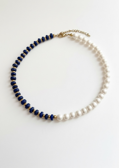 Natural Lapis Lazuli Faceted Heishi and Pearls Necklace
