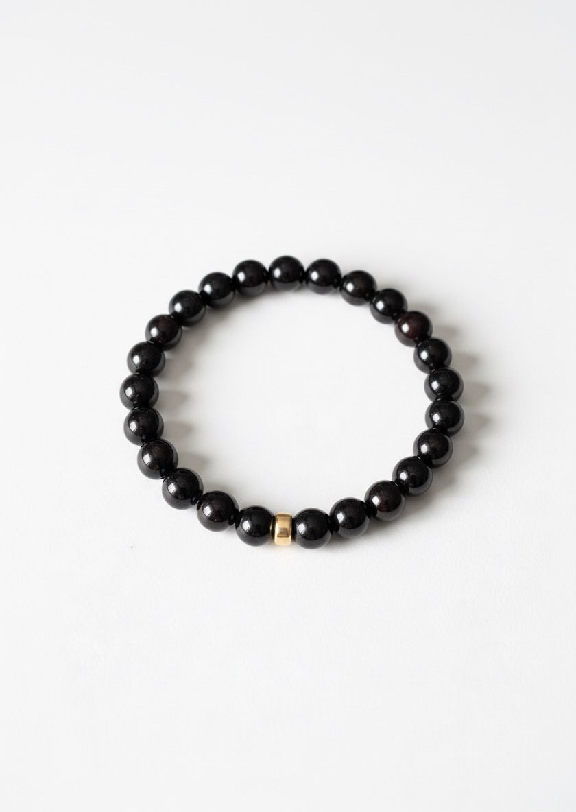 8mm Black Tourmaline and Gold Rondelle Stretch Bracelet