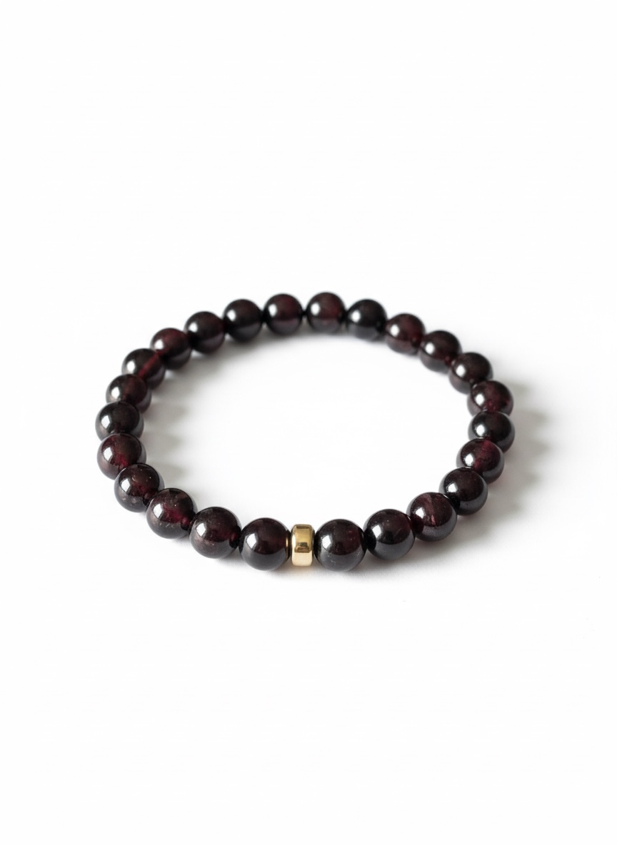 Garnet with Gold Rondelle Accent Bead Stretch Bracelet