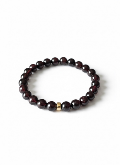 Garnet with Gold Rondelle Accent Bead Stretch Bracelet