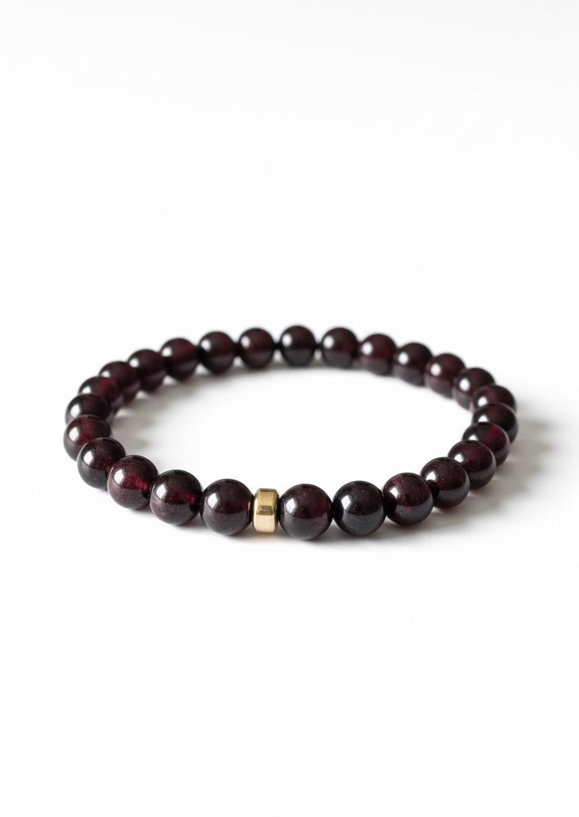 Garnet with Gold Rondelle Accent Bead Stretch Bracelet