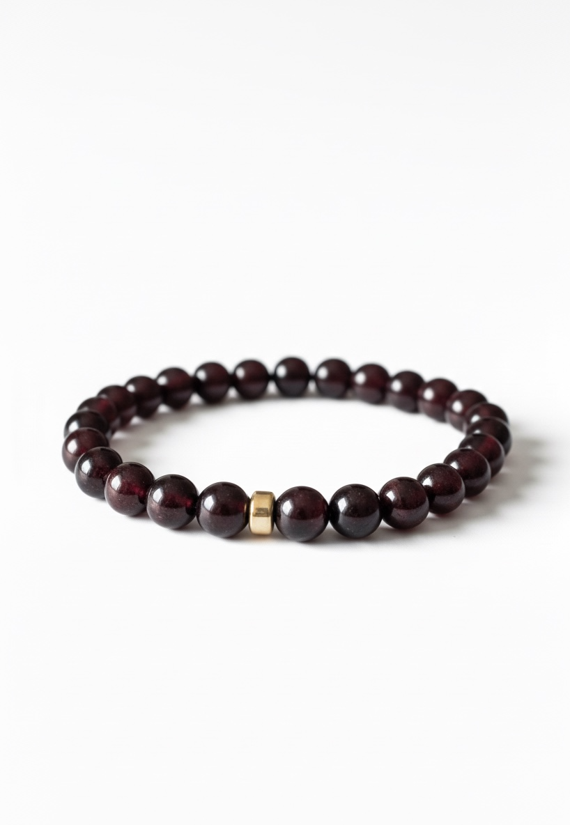 Garnet with Gold Rondelle Accent Bead Stretch Bracelet