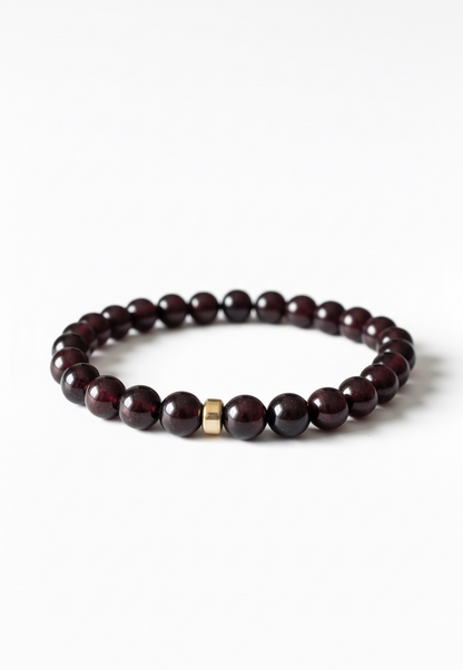 Garnet with Gold Rondelle Accent Bead Stretch Bracelet