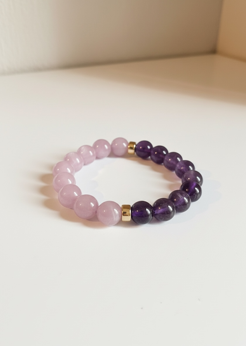 Amethyst + Kunzite with Gold Stretch Bracelet