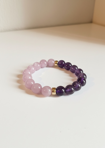 Amethyst + Kunzite with Gold Stretch Bracelet