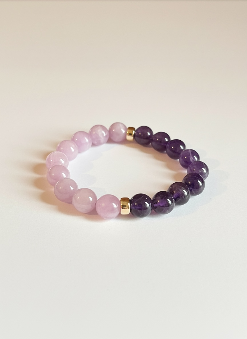Amethyst + Kunzite with Gold Stretch Bracelet