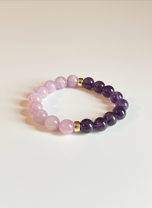 Amethyst + Kunzite with Gold Stretch Bracelet