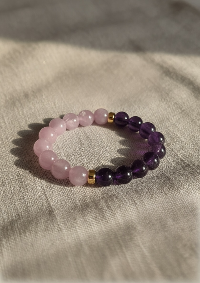 Amethyst + Kunzite with Gold Stretch Bracelet