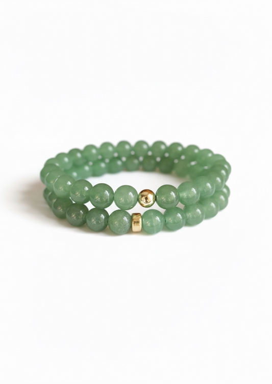 Gold + Green Aventurine Stretch Bracelet