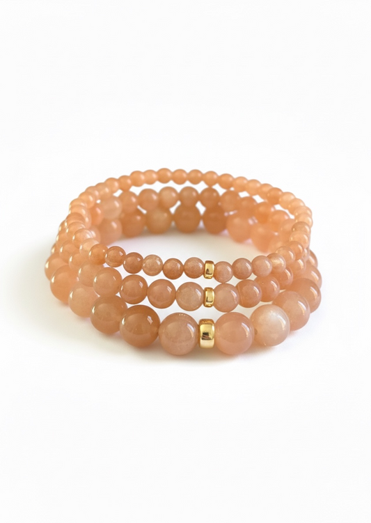 Sunstone Gemstone  with Gold Rondelle Stretch Bracelet