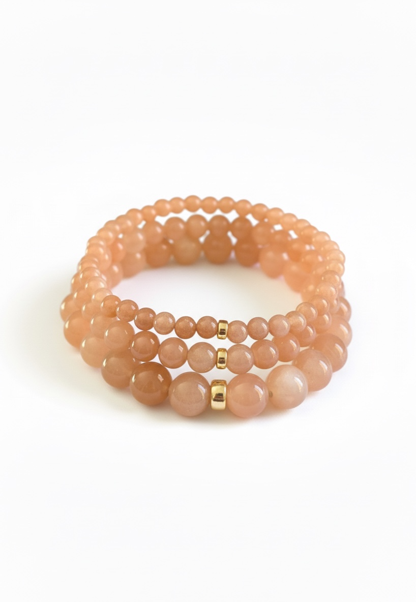 Sunstone Gemstone  with Gold Rondelle Stretch Bracelet