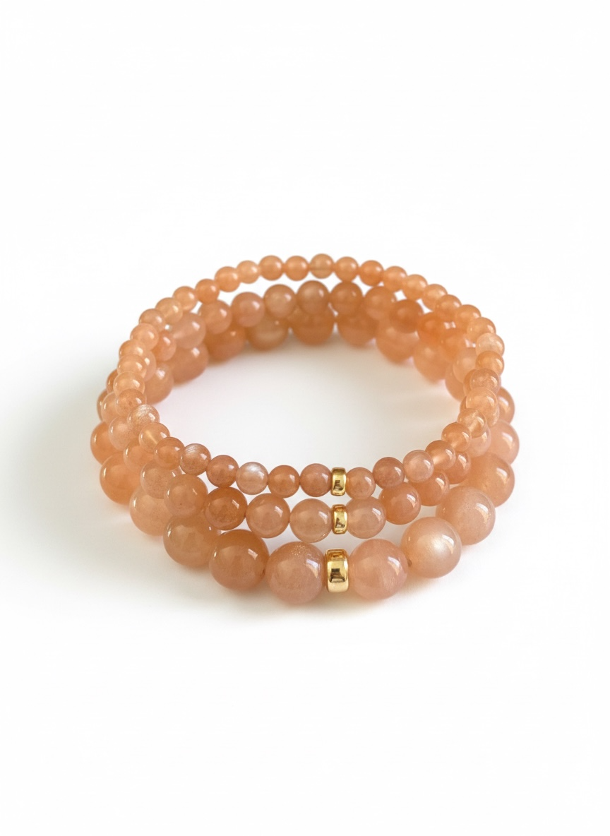 Sunstone Gemstone  with Gold Rondelle Stretch Bracelet