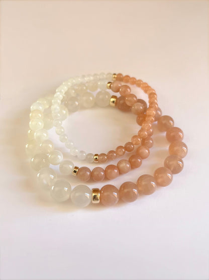 Moonstone and Sunstone with Gold Stretch Bracelet