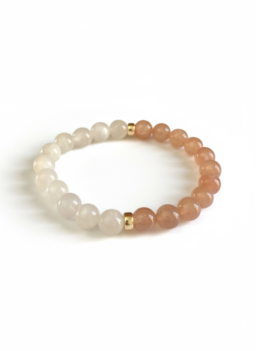 Moonstone and Sunstone with Gold Stretch Bracelet