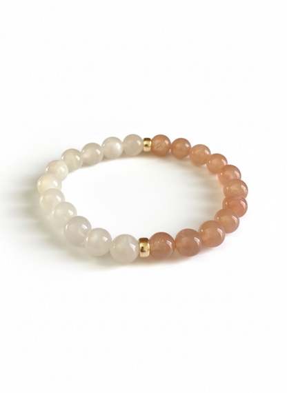 Moonstone and Sunstone with Gold Stretch Bracelet