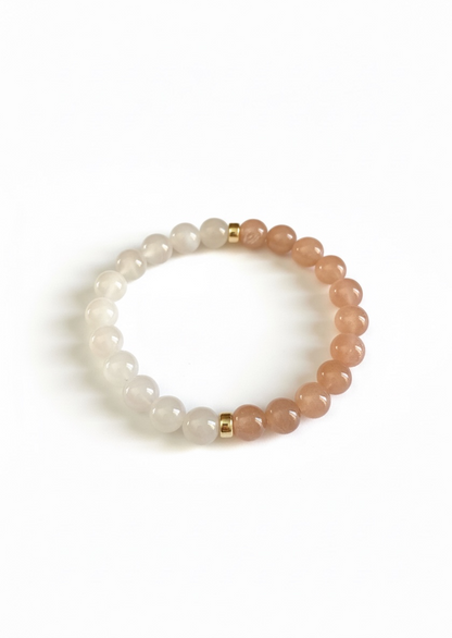 Moonstone and Sunstone with Gold Stretch Bracelet