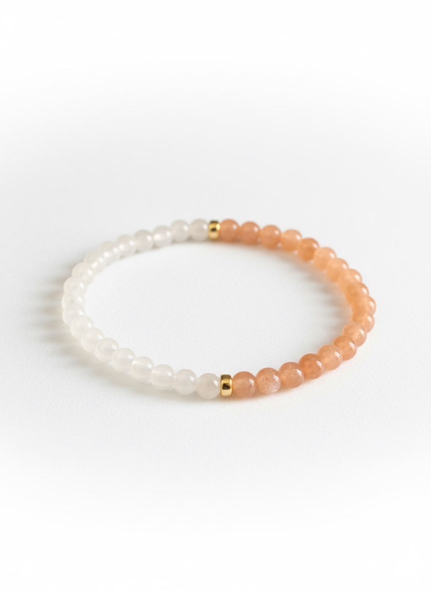 Moonstone and Sunstone with Gold Stretch Bracelet