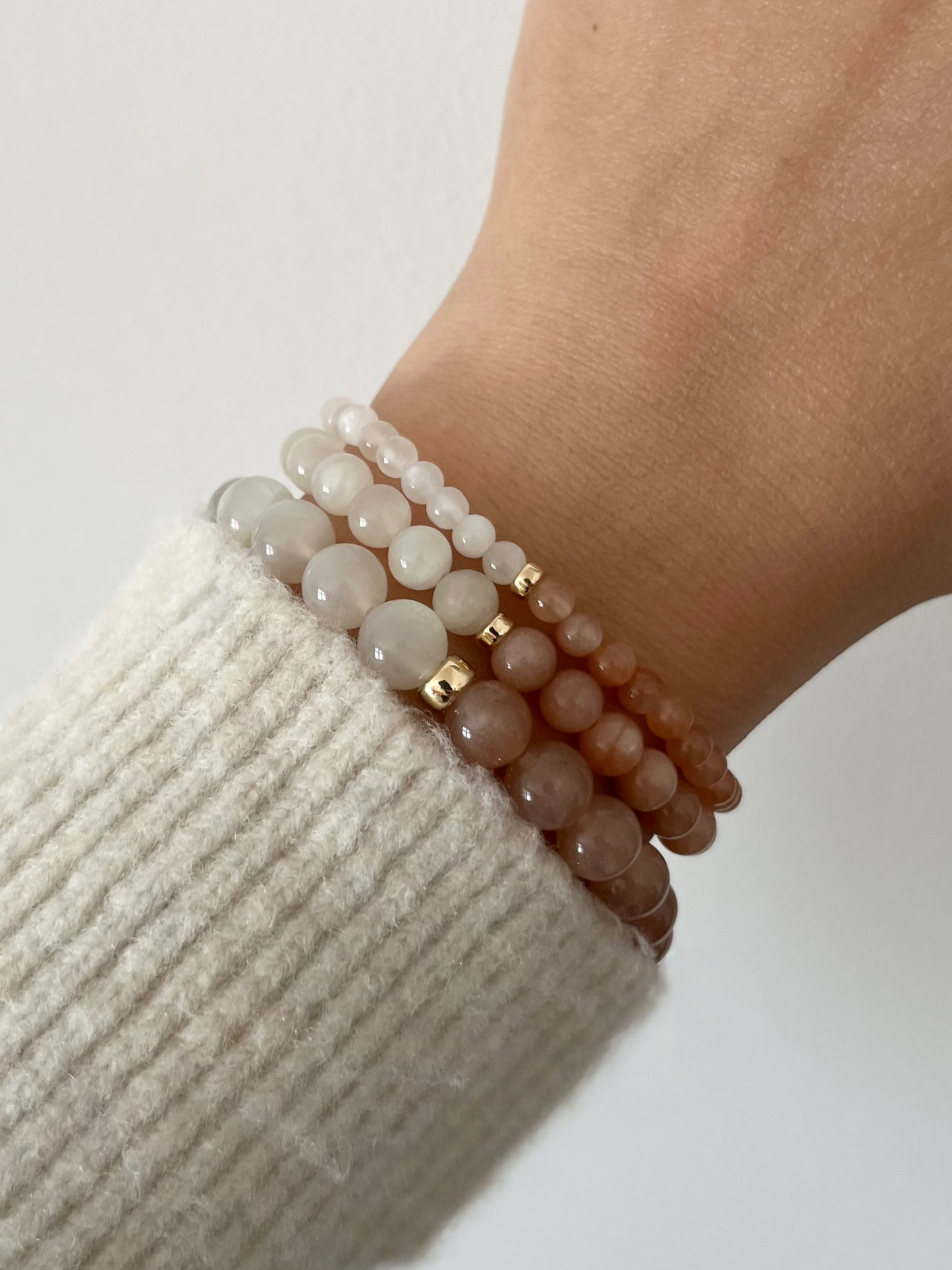 Moonstone and Sunstone with Gold Stretch Bracelet