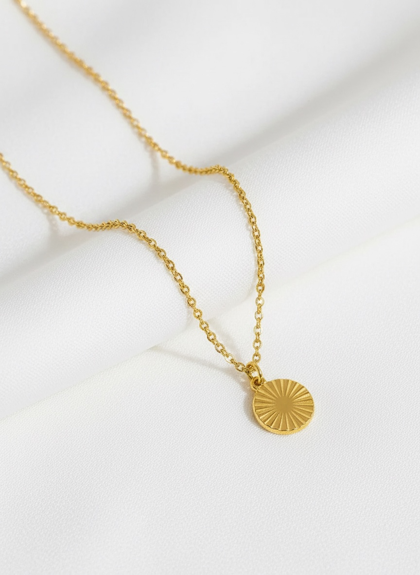 Waterproof Gold Round Sun Gaze Necklace