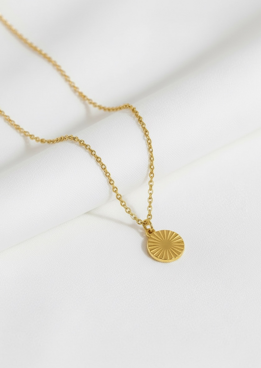 Waterproof Gold Round Sun Gaze Necklace