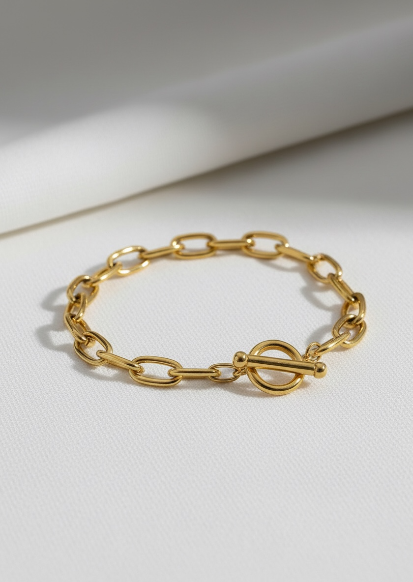 Gold Chain Link Toggle Clasp Bracelet
