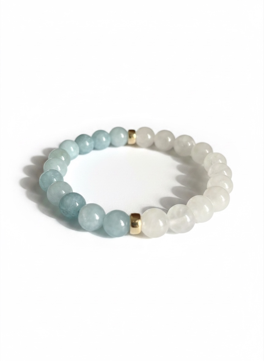 Aquamarine + White Jade Stretch Bracelet