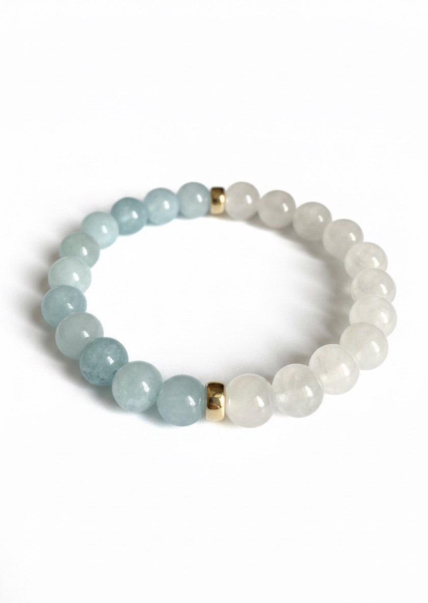 Aquamarine + White Jade Stretch Bracelet