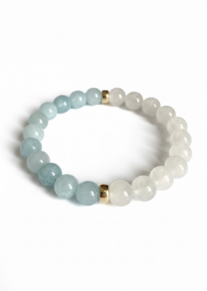 Aquamarine + White Jade Stretch Bracelet