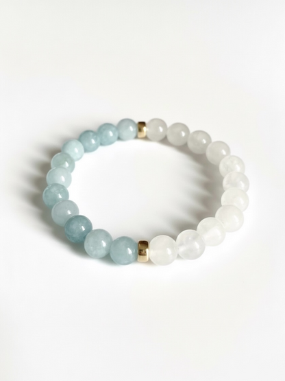 Aquamarine + White Jade Stretch Bracelet