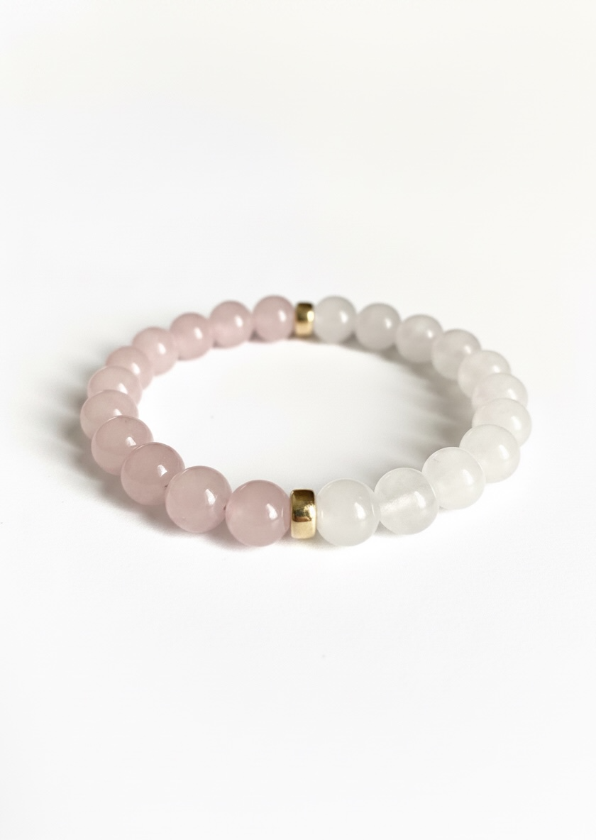 Rose Quartz + White Jade Stretch Bracelet