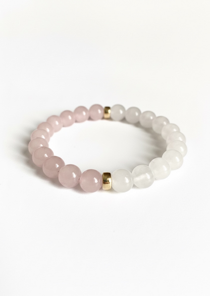 Rose Quartz + White Jade Stretch Bracelet