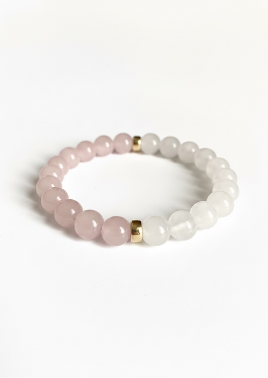 Rose Quartz + White Jade Stretch Bracelet