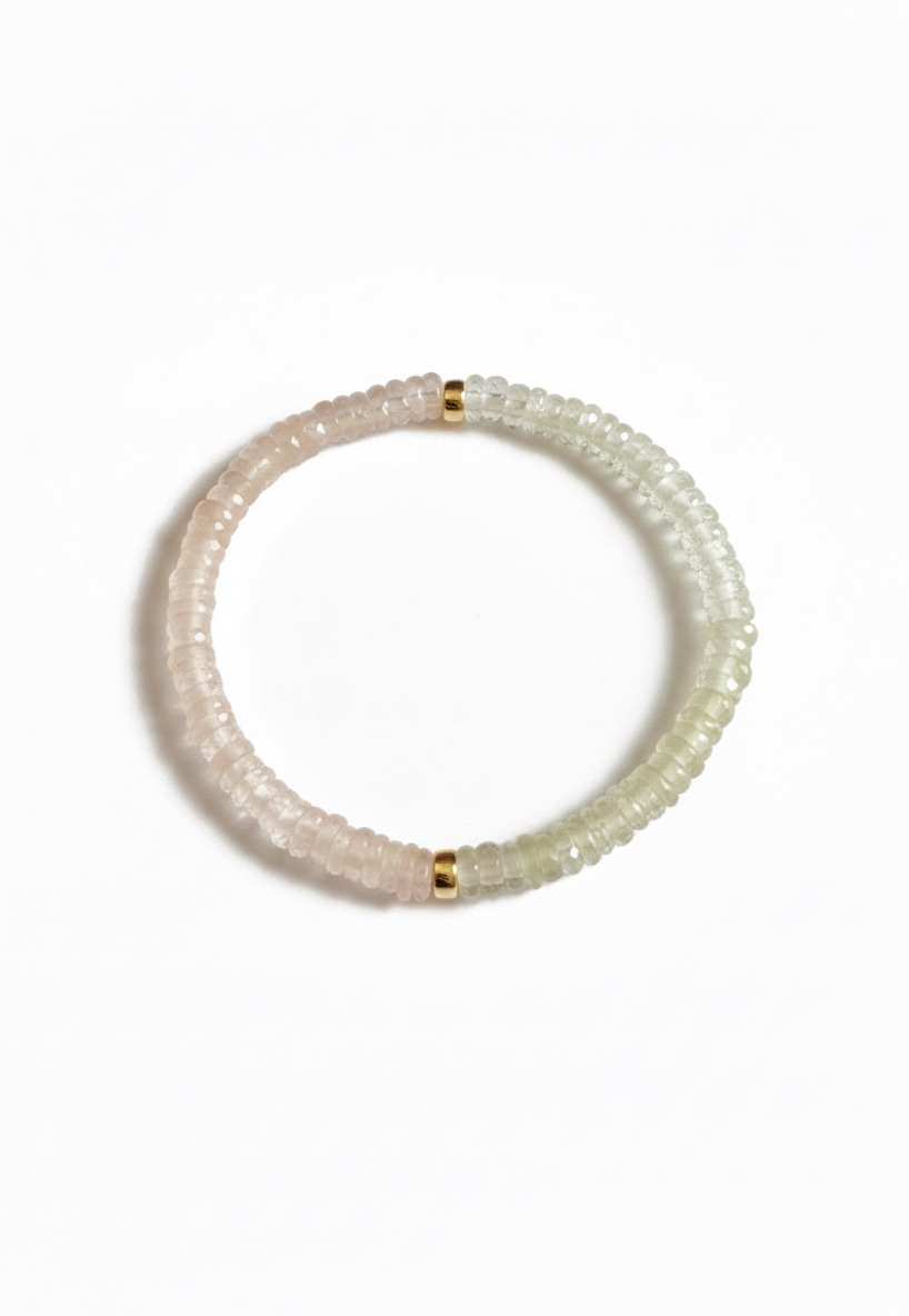 Prehnite + Rose Quartz Heishi Stretch Bracelet