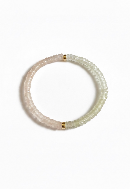 Prehnite + Rose Quartz Heishi Stretch Bracelet