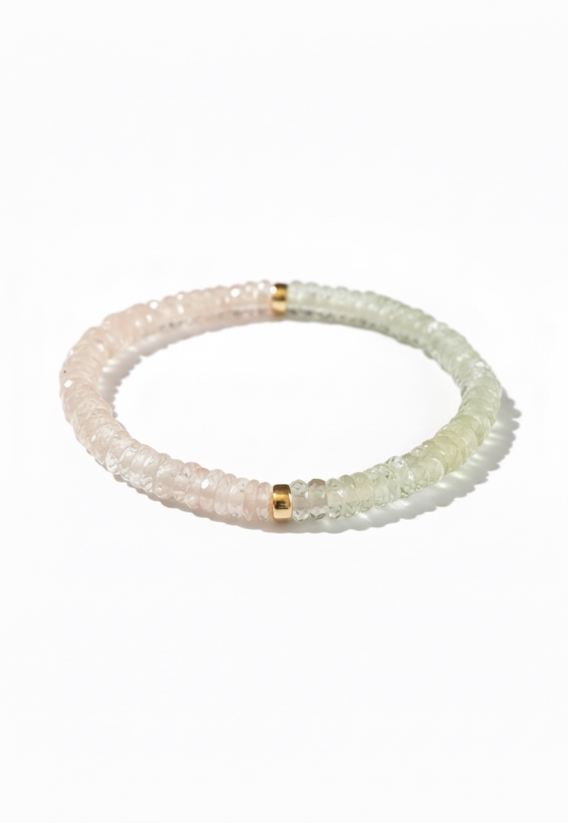 Prehnite + Rose Quartz Heishi Stretch Bracelet