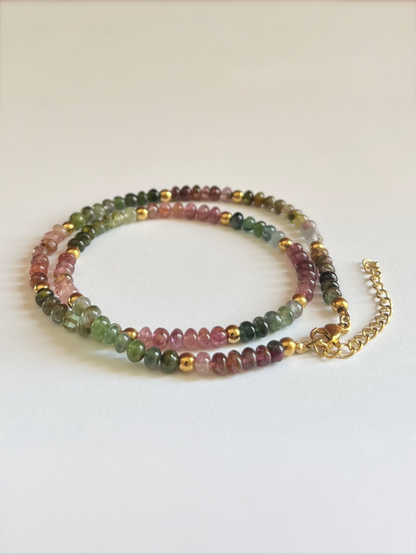 Adjustable Multi Tourmaline Necklace with Gold