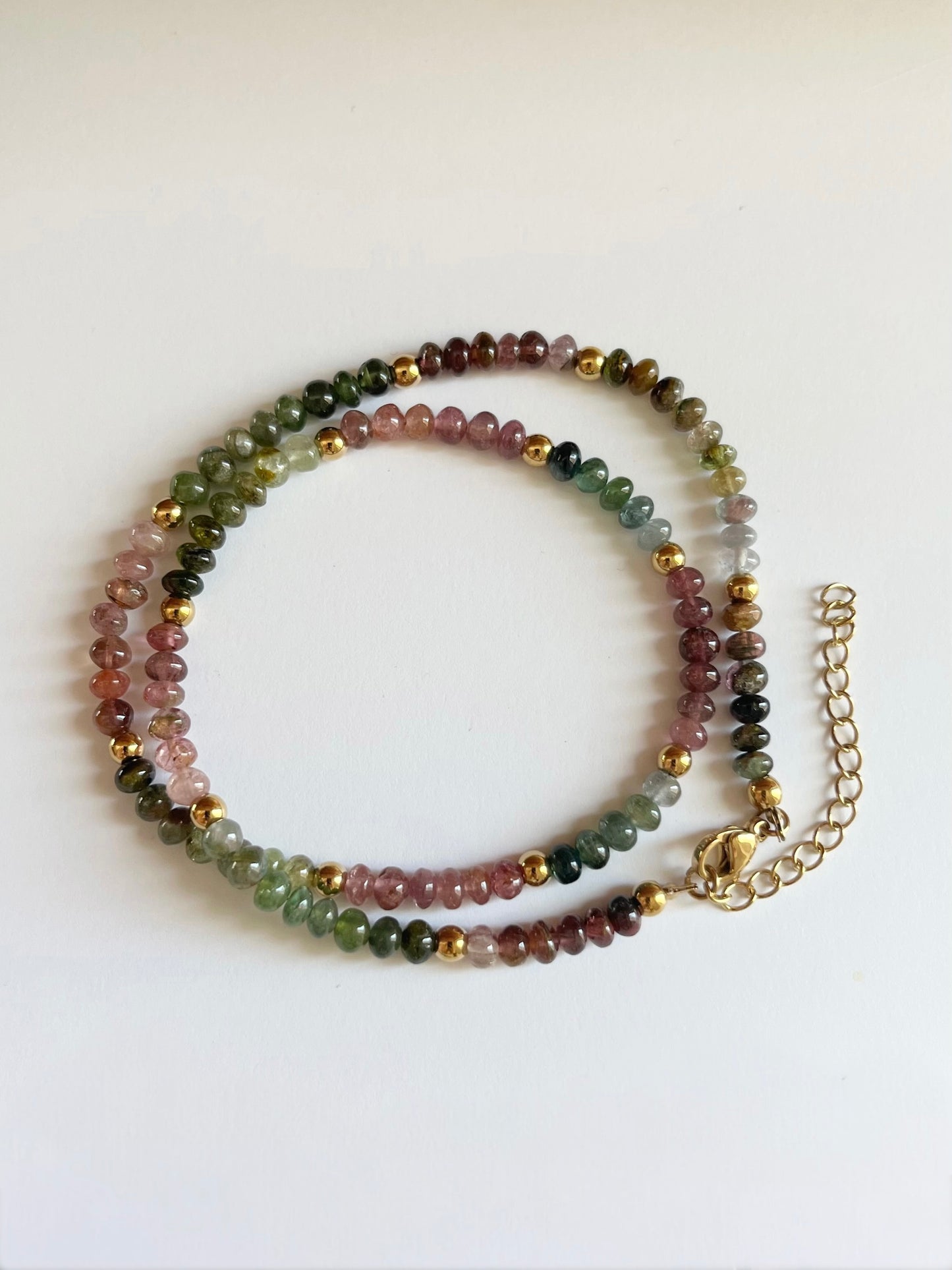 Adjustable Multi Tourmaline Necklace with Gold