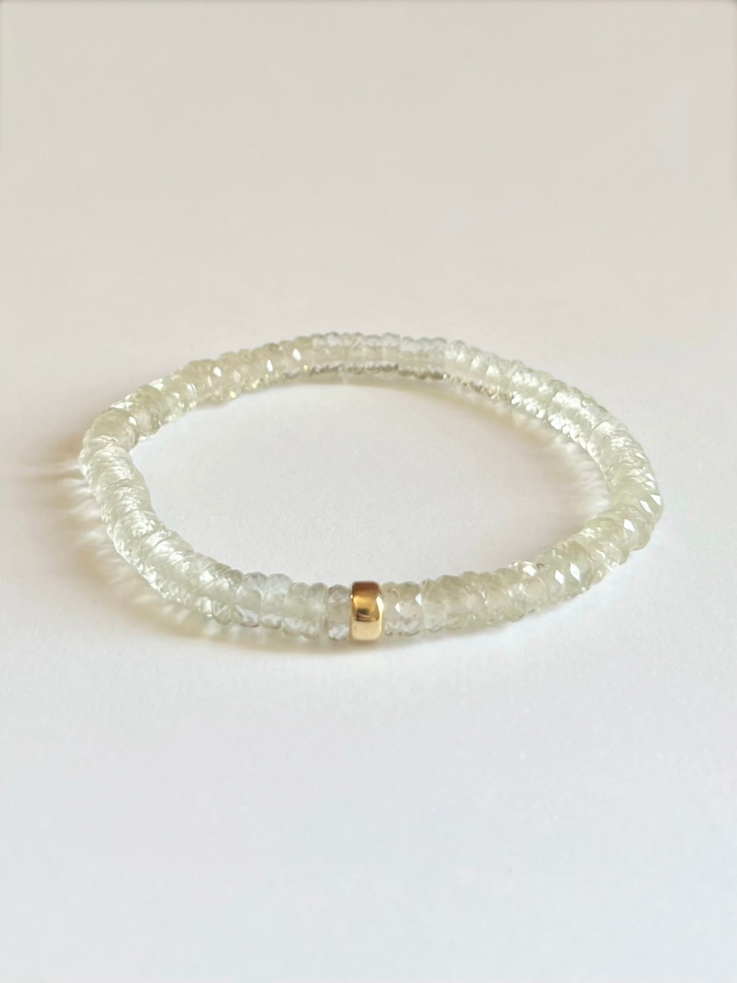 Faceted Prehnite Heishi Stretch Bracelet with Gold