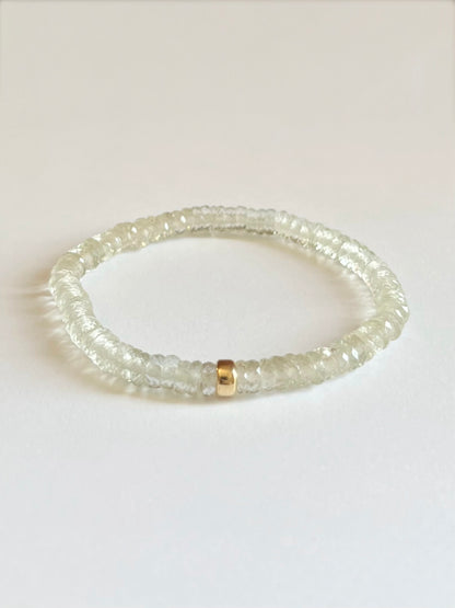 Faceted Prehnite Heishi Stretch Bracelet with Gold