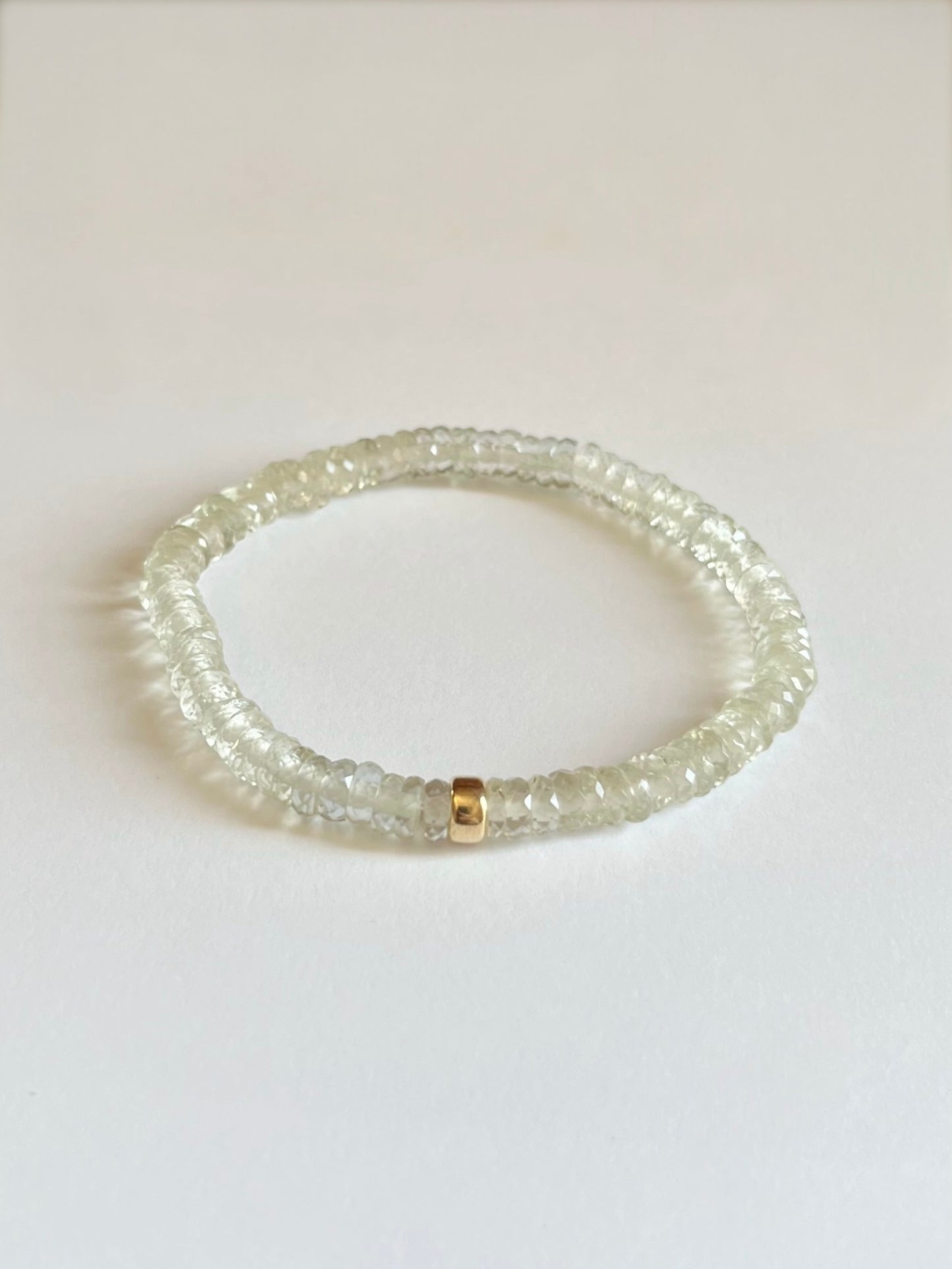 Faceted Prehnite Heishi Stretch Bracelet with Gold