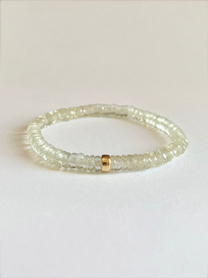 Faceted Prehnite Heishi Stretch Bracelet with Gold